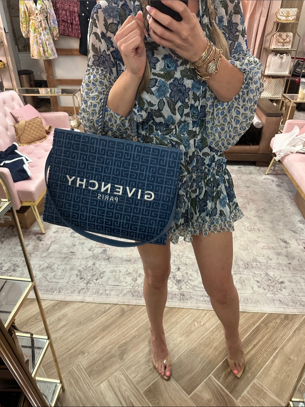 Givenchy Navy Blue Monogram Chain-Handle Tote - Picture 6 of 12